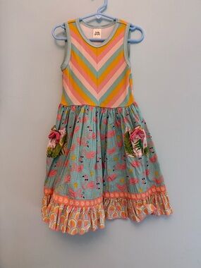 Wildflowers Mint Pink Yellow Chevron & Flamingo Dress